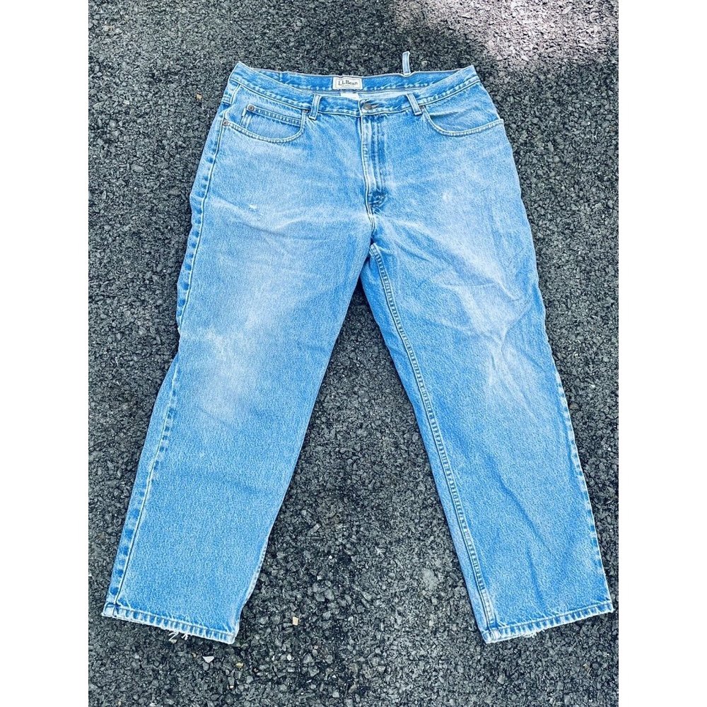 Vintage L.L. Bean 38x30 Distressed Blue Jeans Classic Fit Denim Work Pants (C)